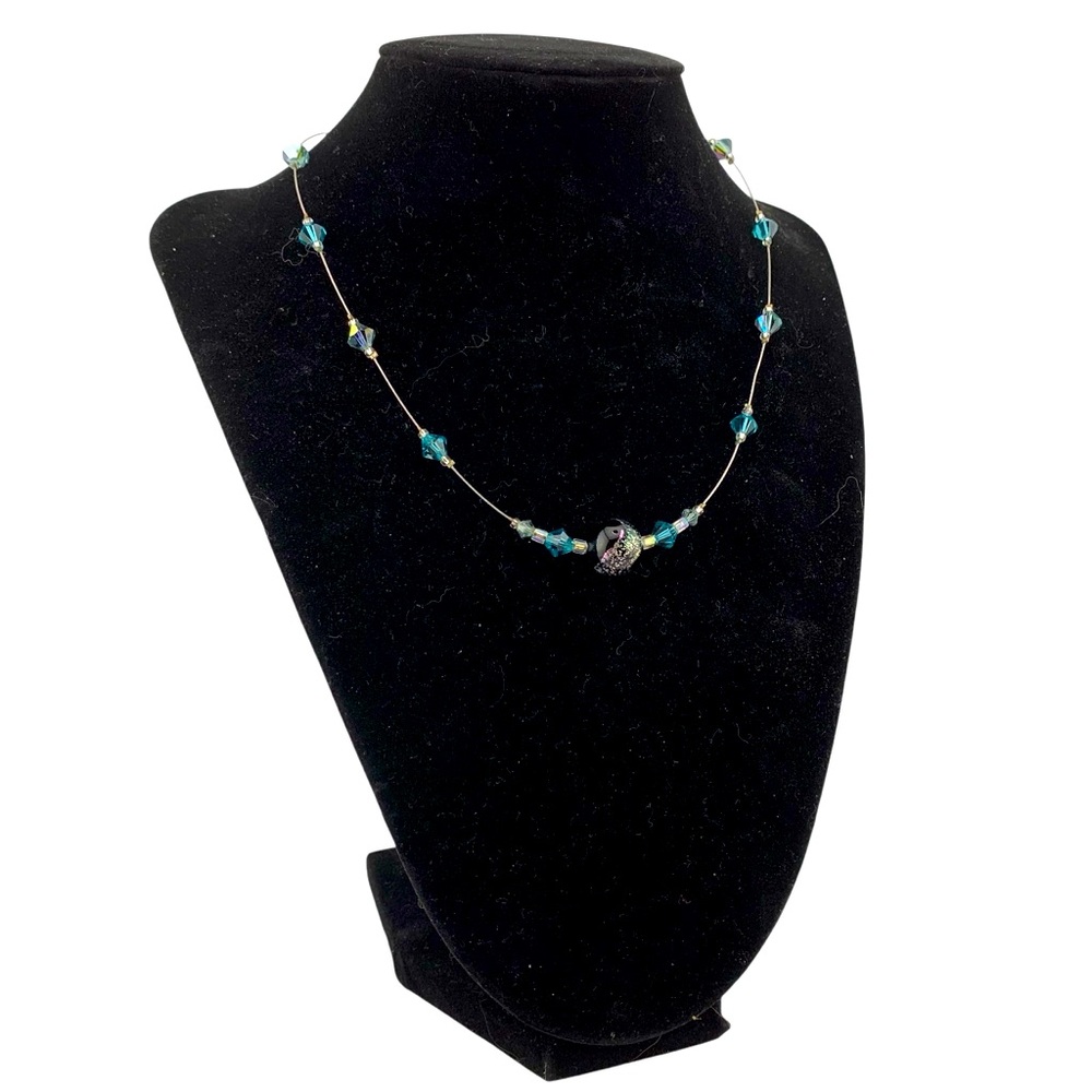 STERLING SILVER 925 WIRE & BLUE PURPLE BEAD CHOKER NECKLACE 16/18 inches